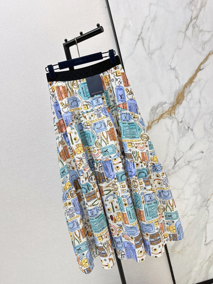 Printed Elastic Waist Midi Skirt