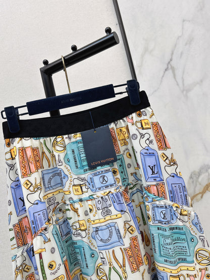 Printed Elastic Waist Midi Skirt