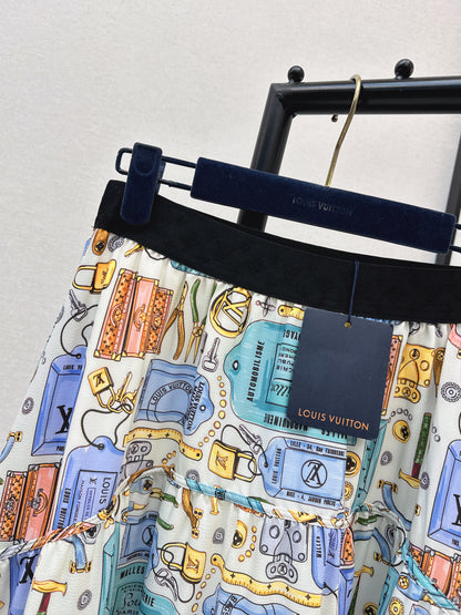 Printed Elastic Waist Midi Skirt