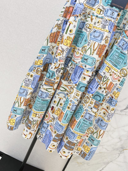 Printed Elastic Waist Midi Skirt