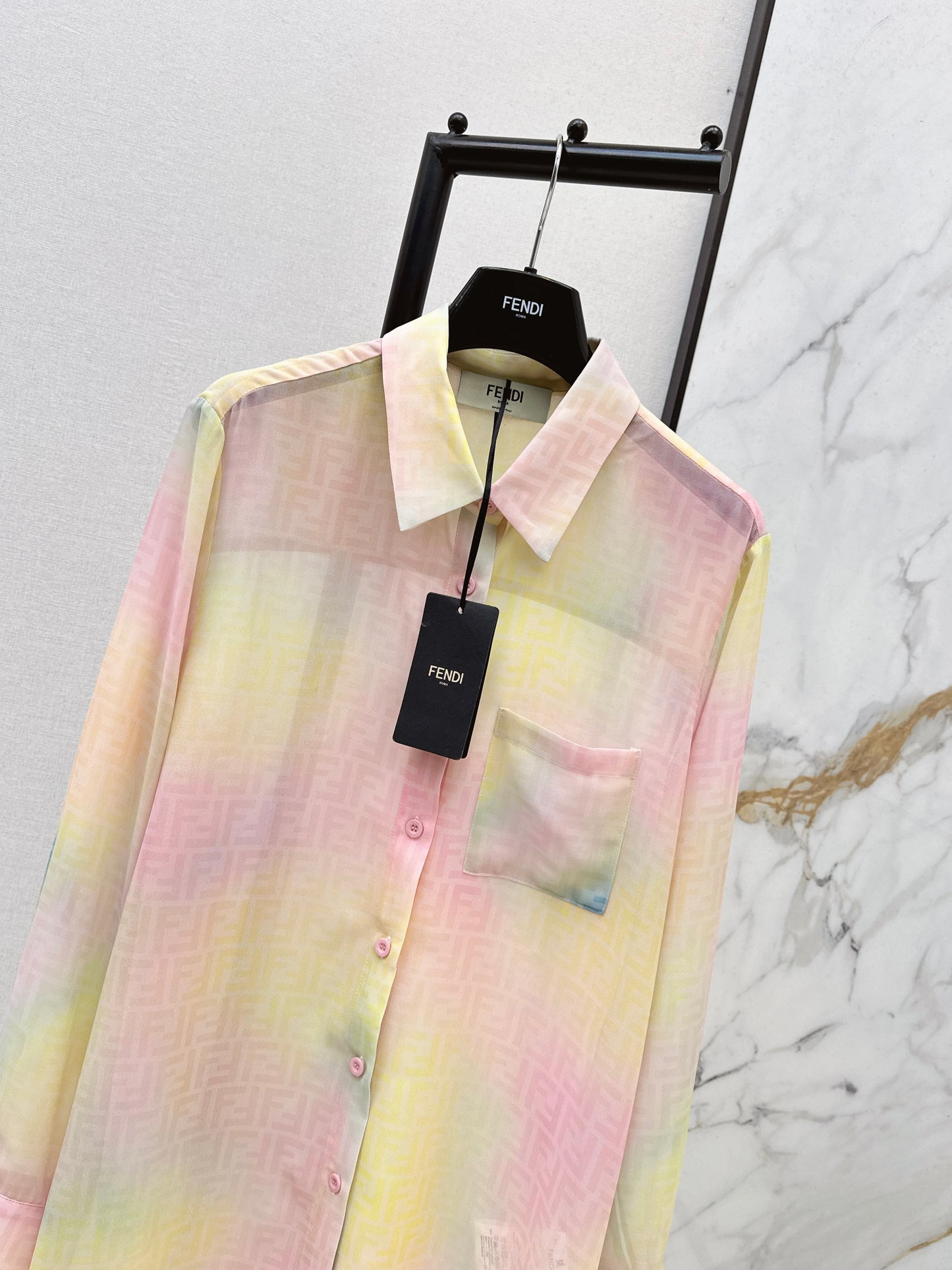 Rainbow-colored printed shirt