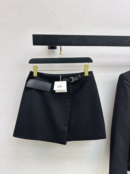 Leather-loop embellished midi skirt