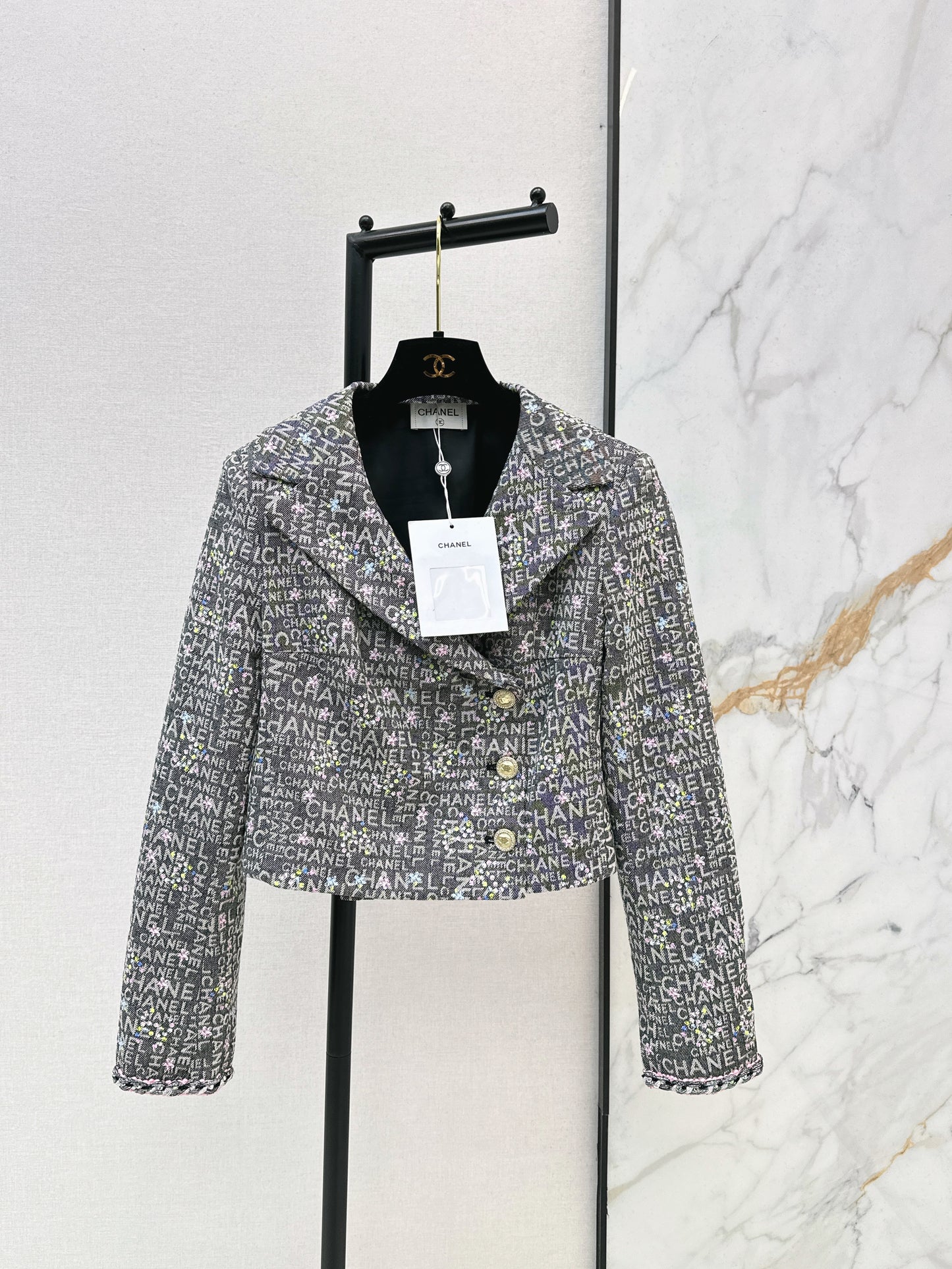 Gold-stamped denim jacket