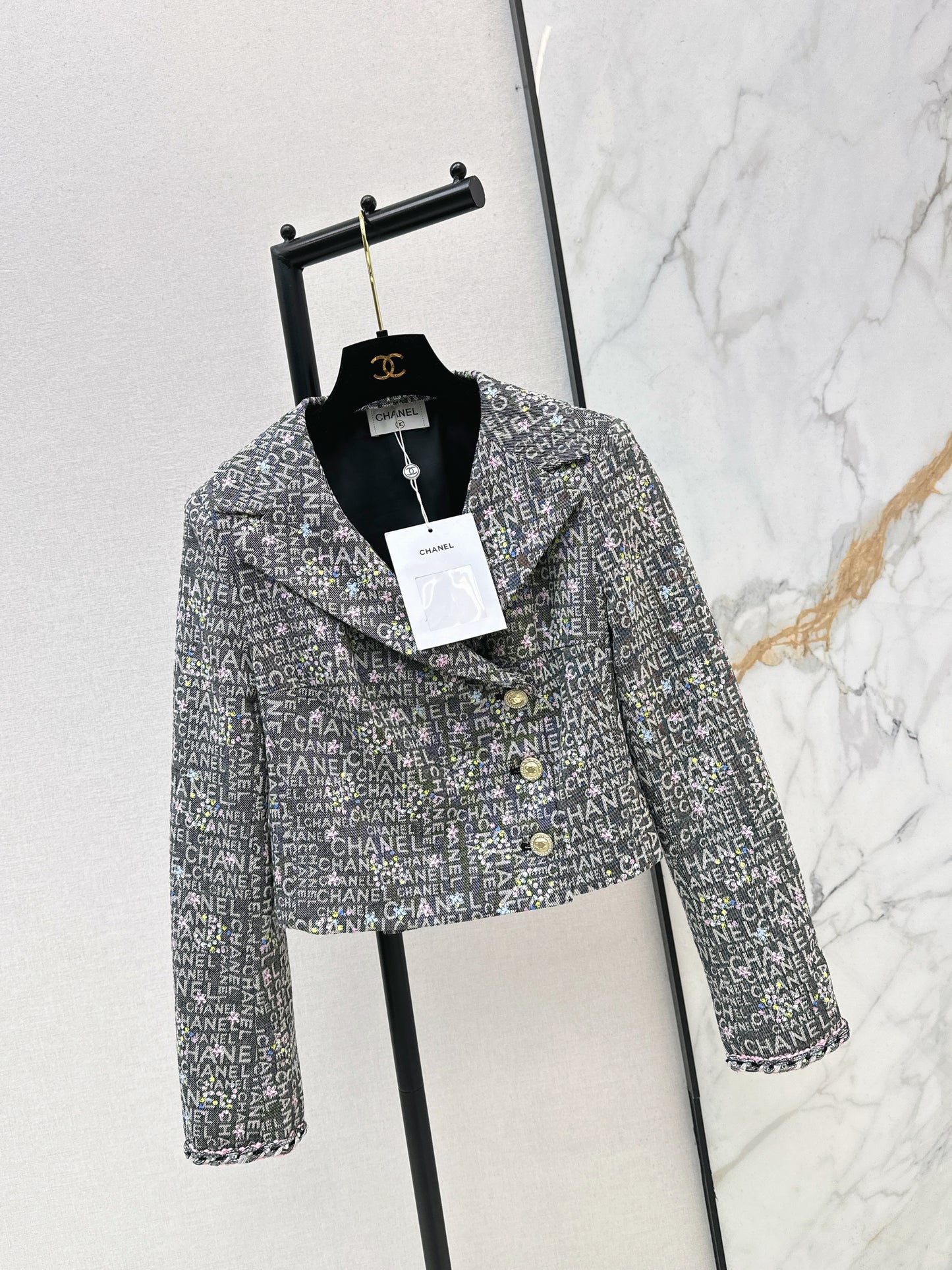 Gold-stamped denim jacket
