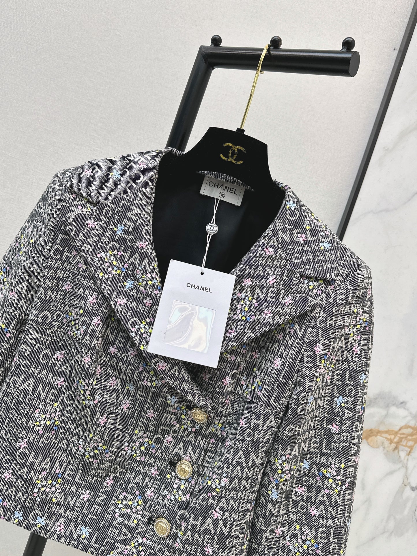 Gold-stamped denim jacket