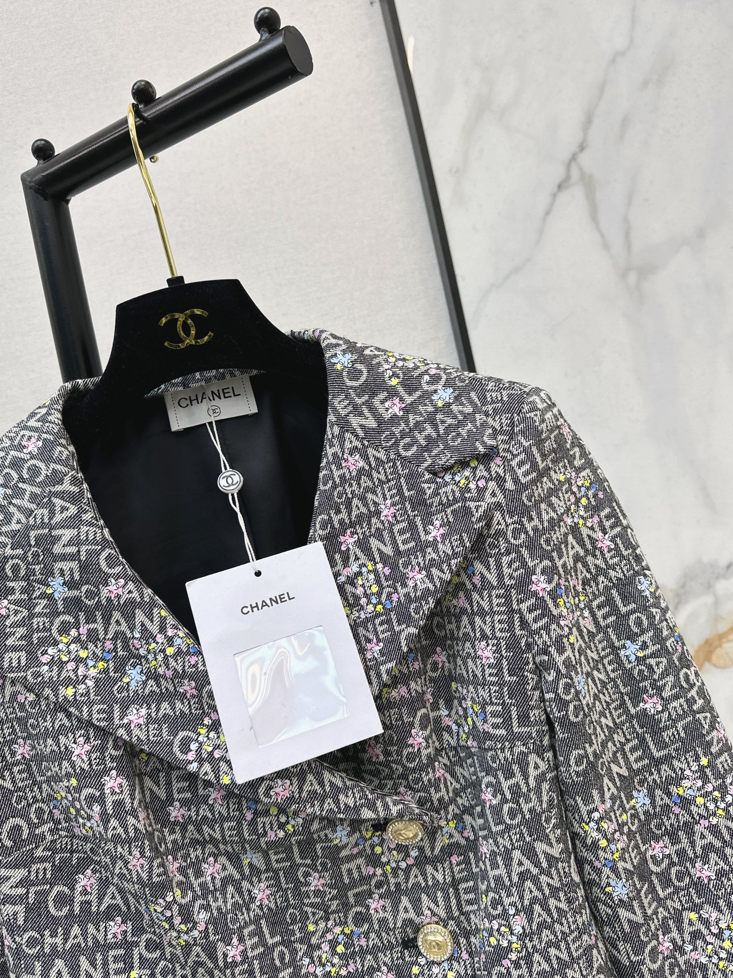 Gold-stamped denim jacket