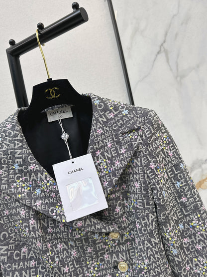 Gold-stamped denim jacket