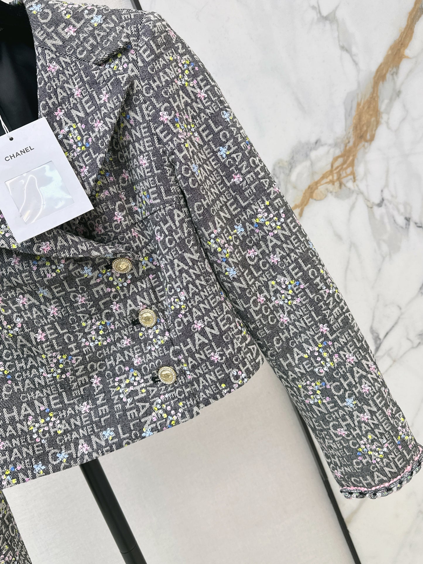 Gold-stamped denim jacket