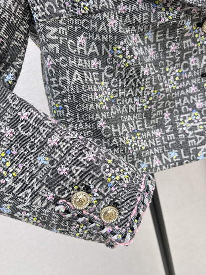 Gold-stamped denim jacket