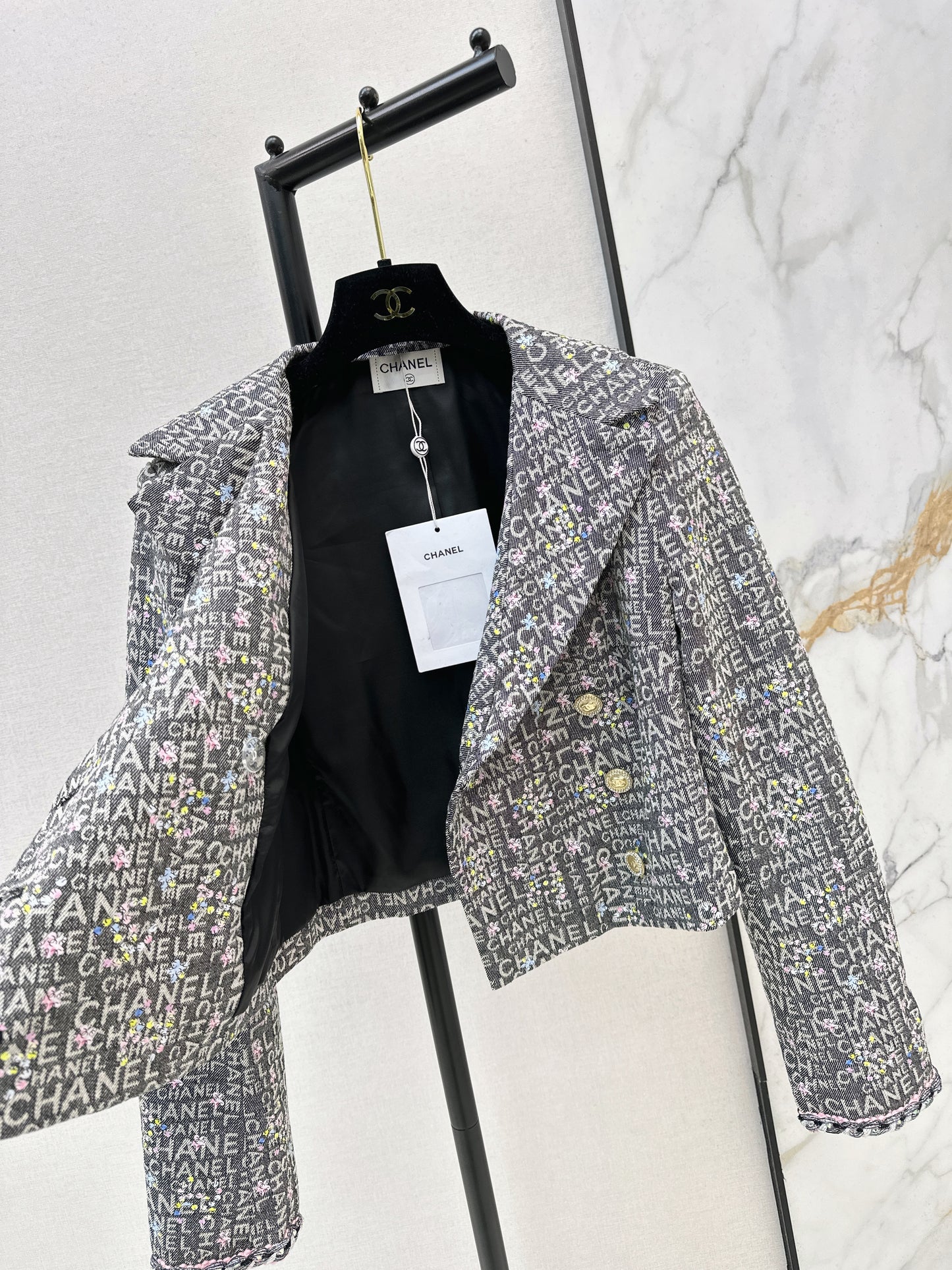 Gold-stamped denim jacket