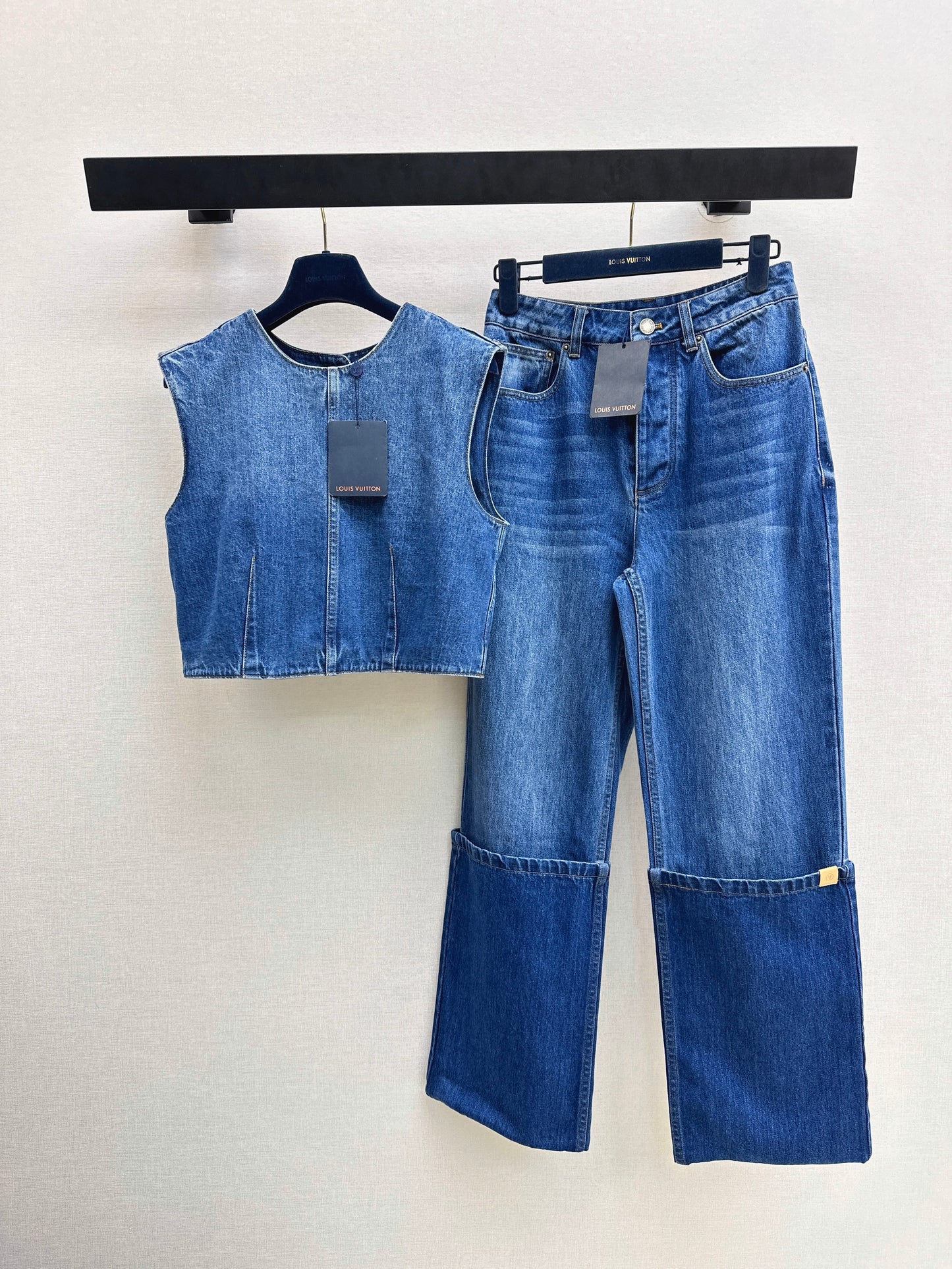 Cuffed Denim Vest with Back Slit
