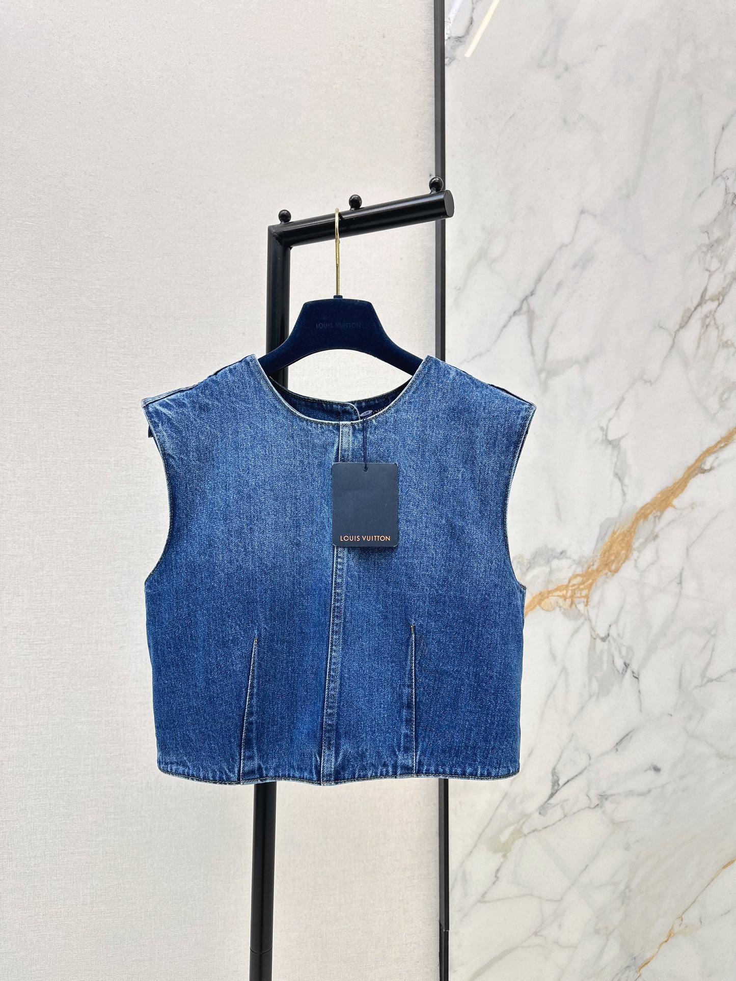 Cuffed Denim Vest with Back Slit