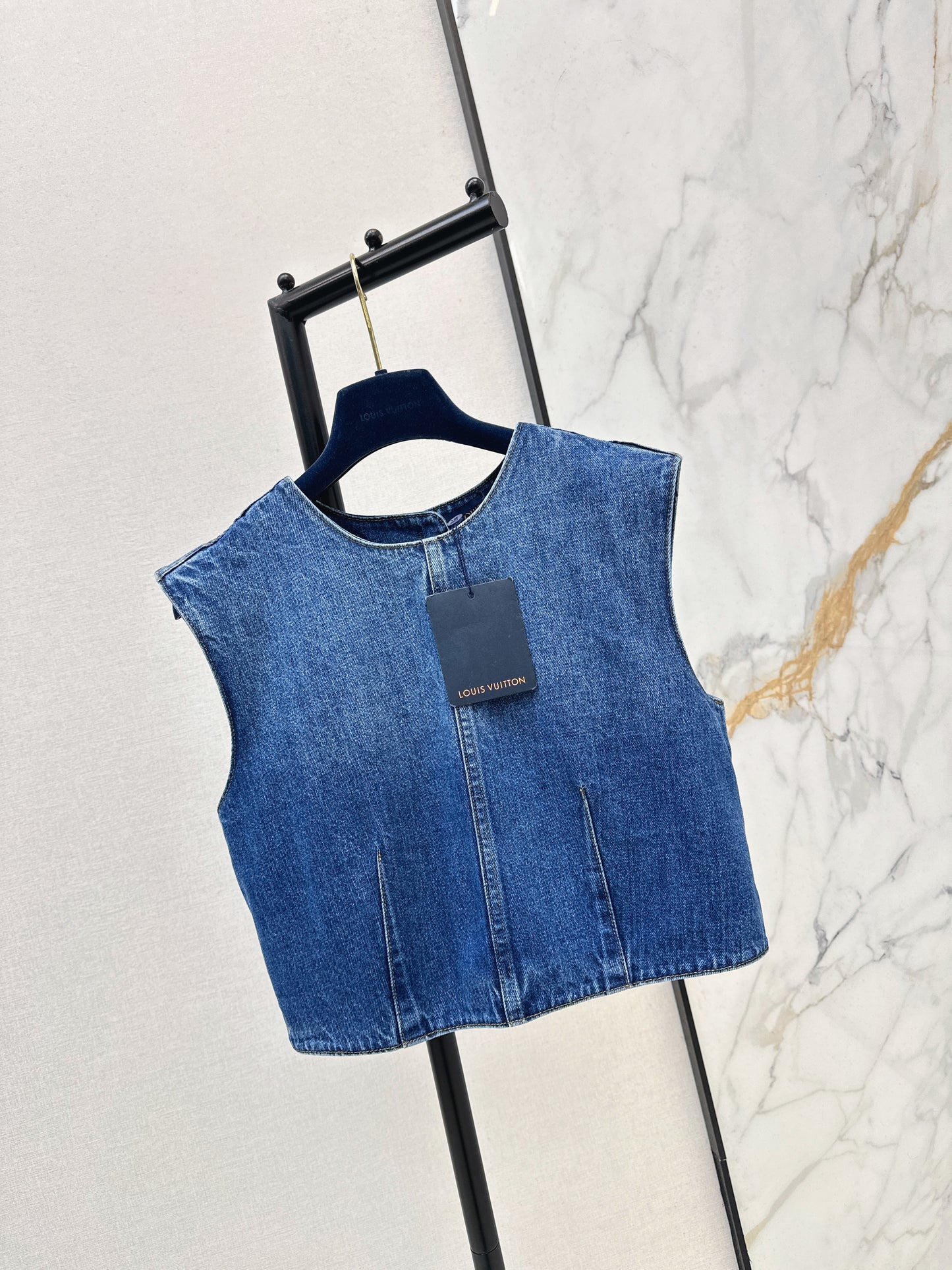 Cuffed Denim Vest with Back Slit