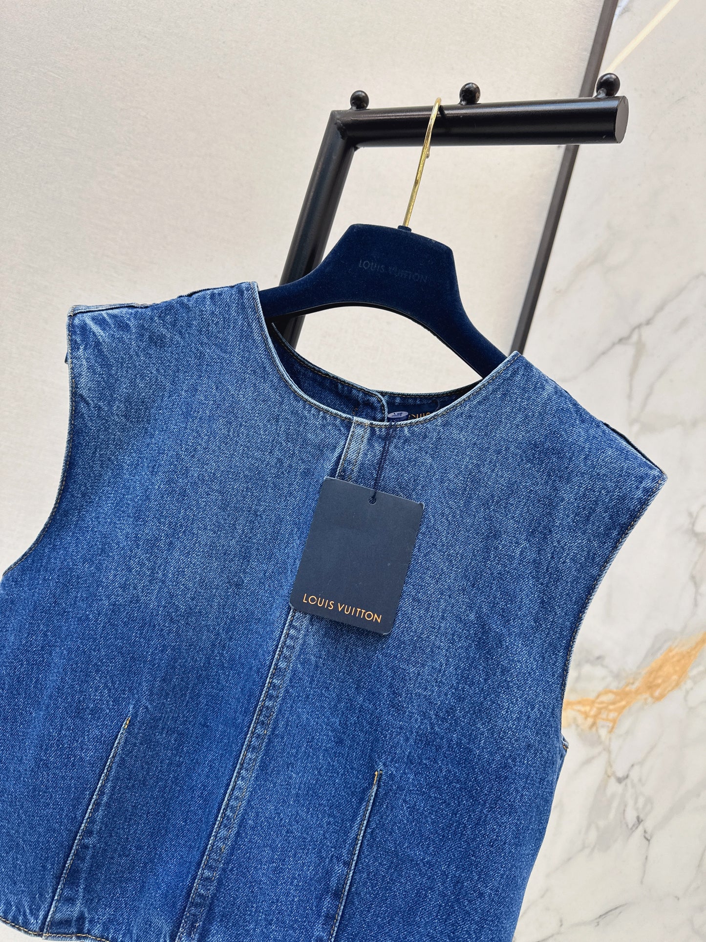 Cuffed Denim Vest with Back Slit