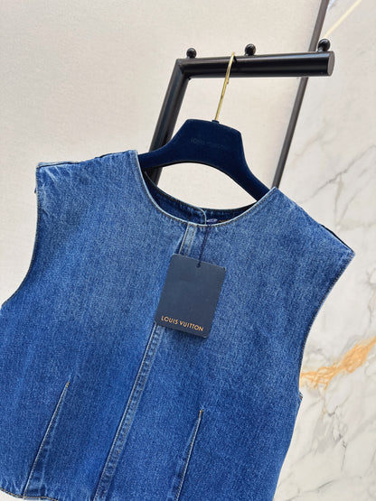 Cuffed Denim Vest with Back Slit