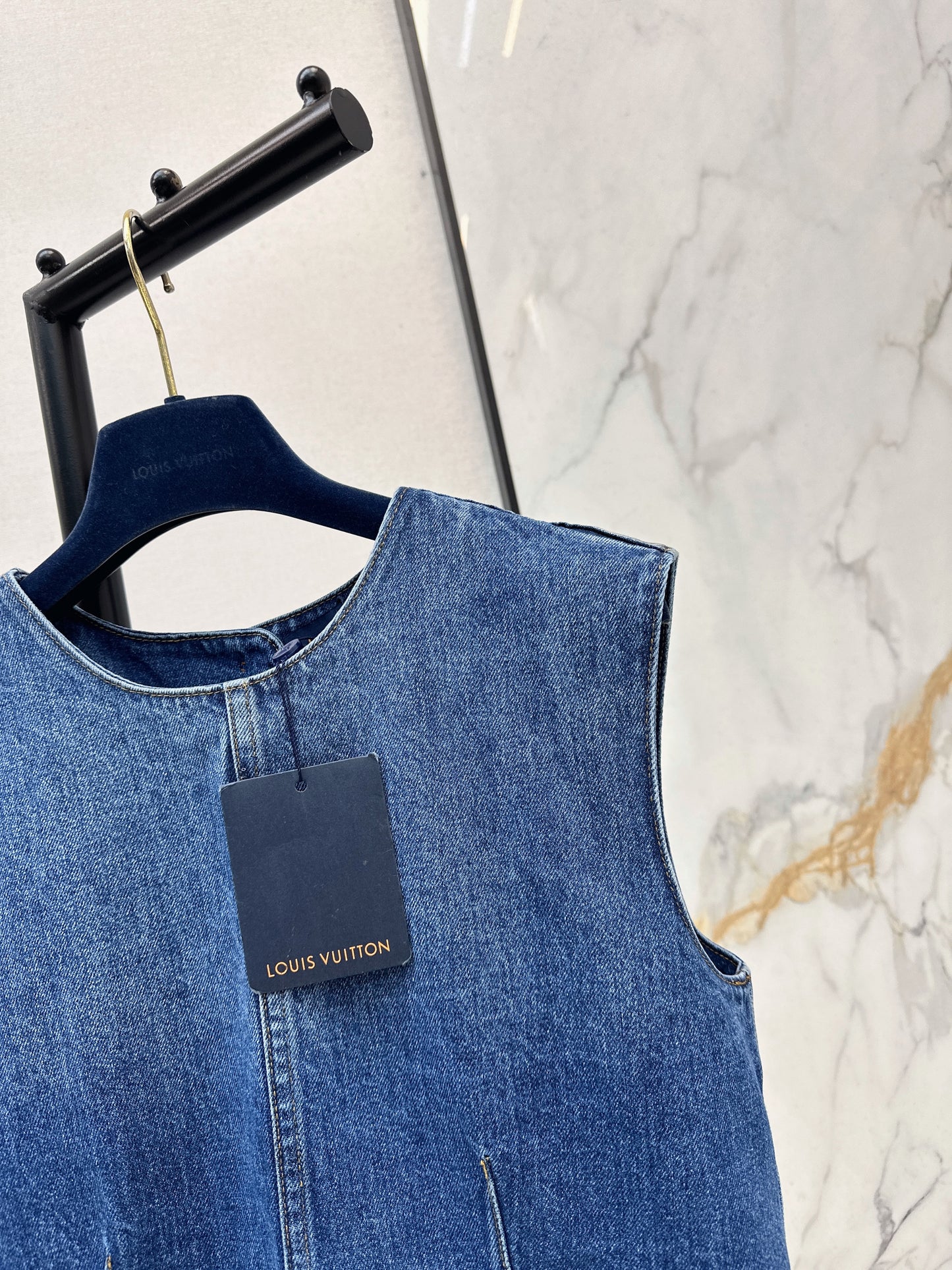 Cuffed Denim Vest with Back Slit