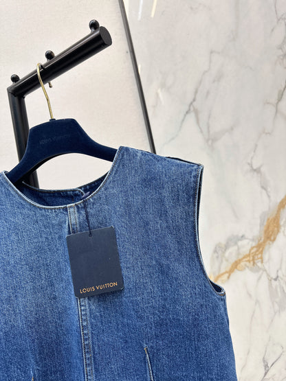 Cuffed Denim Vest with Back Slit