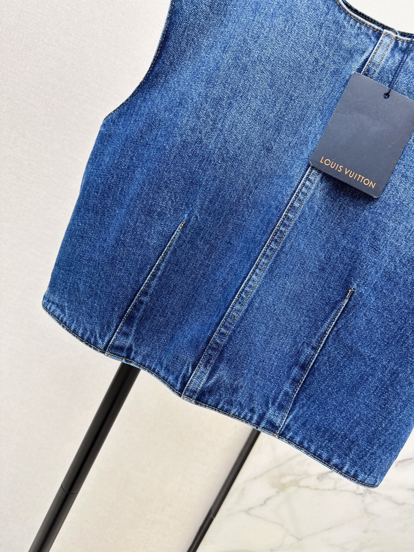 Cuffed Denim Vest with Back Slit
