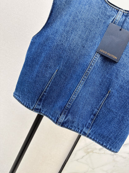 Cuffed Denim Vest with Back Slit