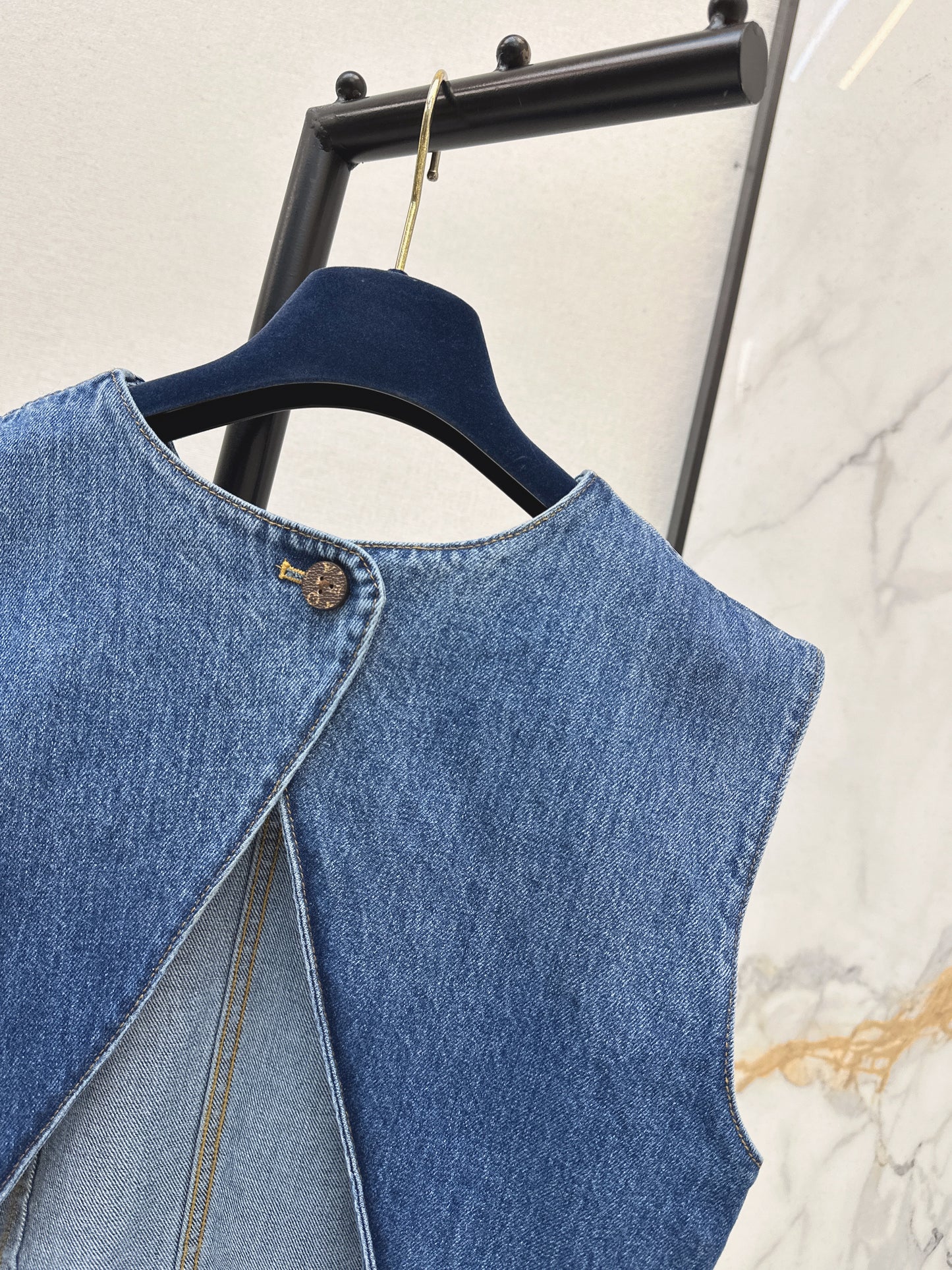 Cuffed Denim Vest with Back Slit