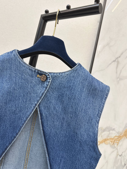 Cuffed Denim Vest with Back Slit