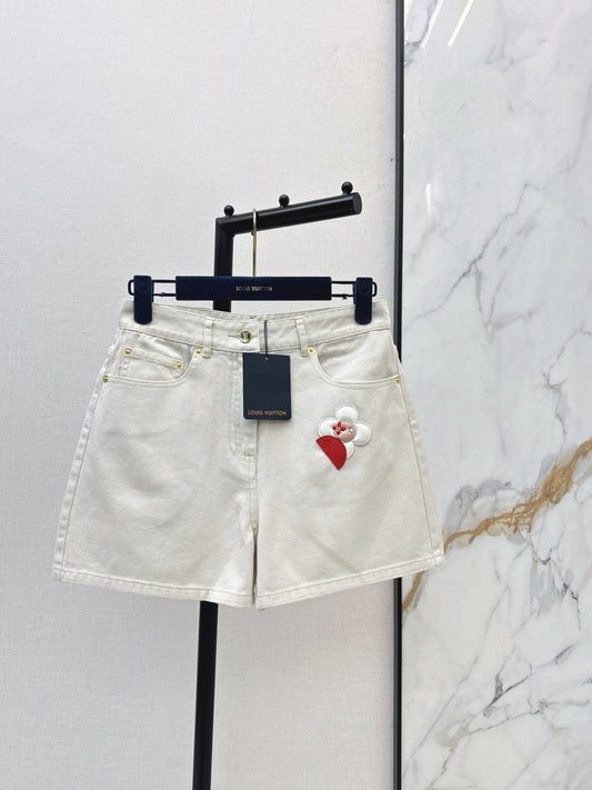 Embroidered denim shorts