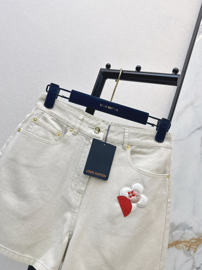 Embroidered denim shorts