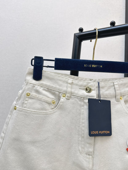 Embroidered denim shorts