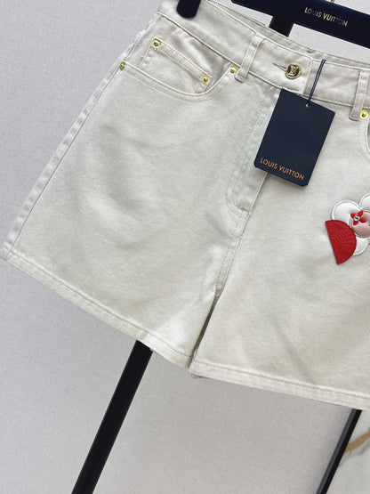 Embroidered denim shorts