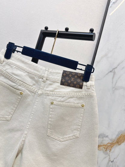 Embroidered denim shorts