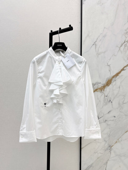 Ruffled Stand Collar Shirt