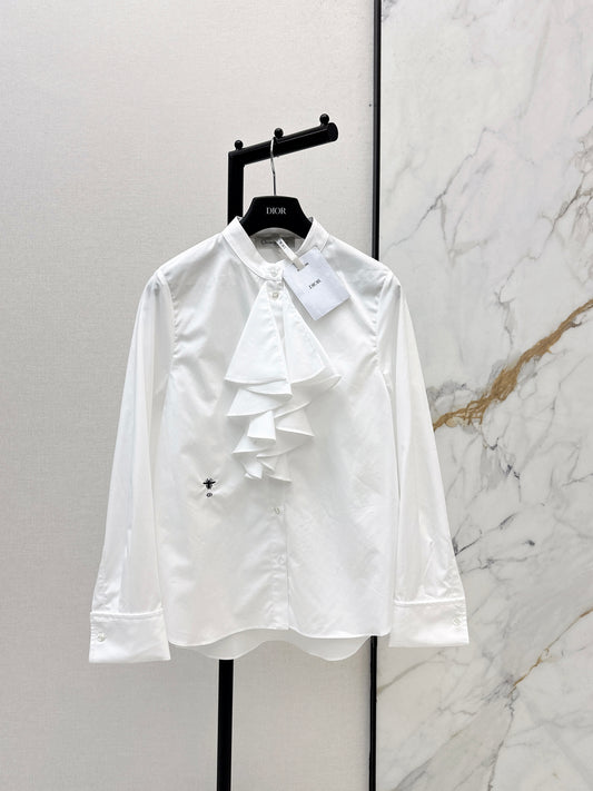 Ruffled Stand Collar Shirt