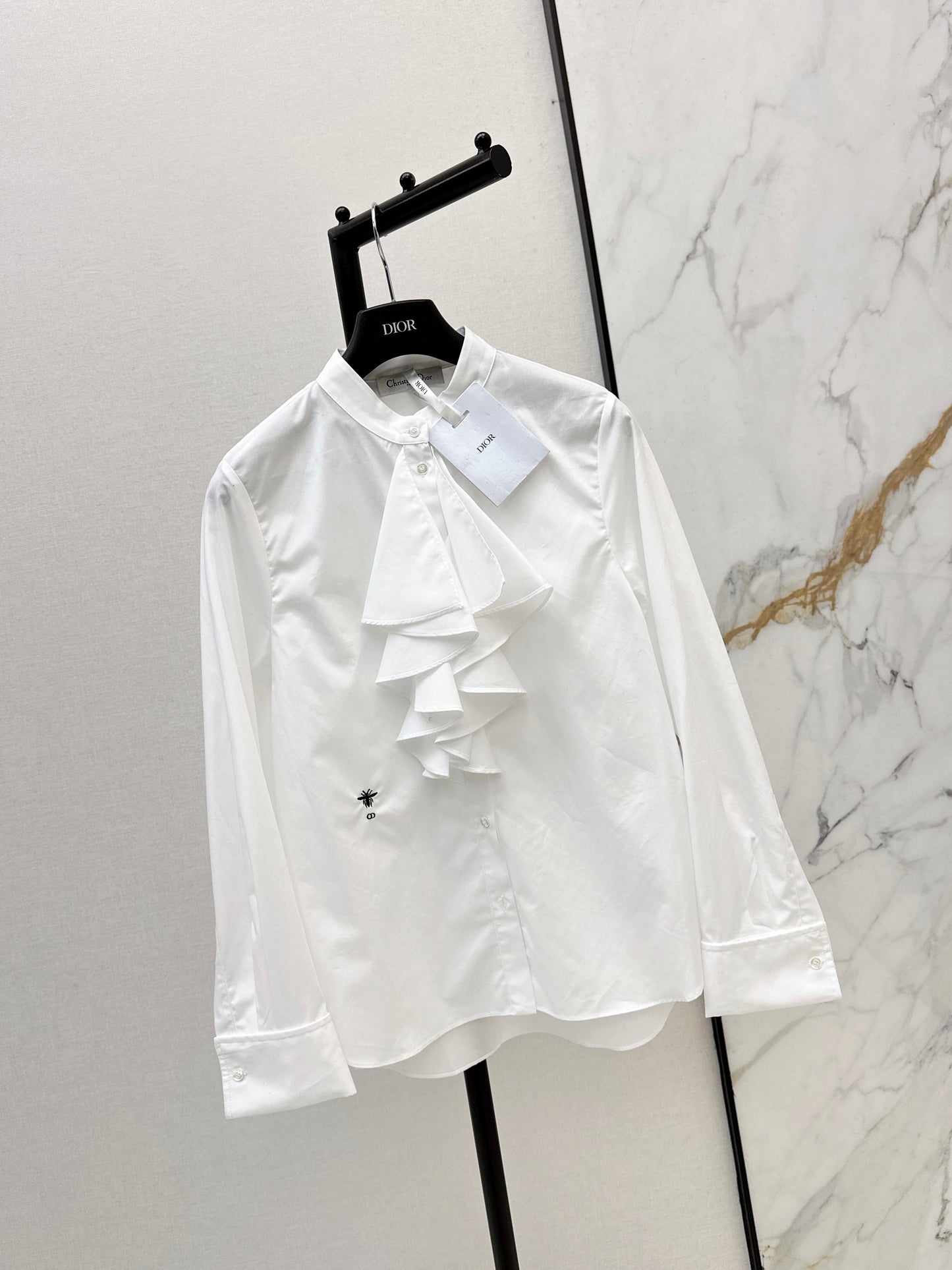 Ruffled Stand Collar Shirt