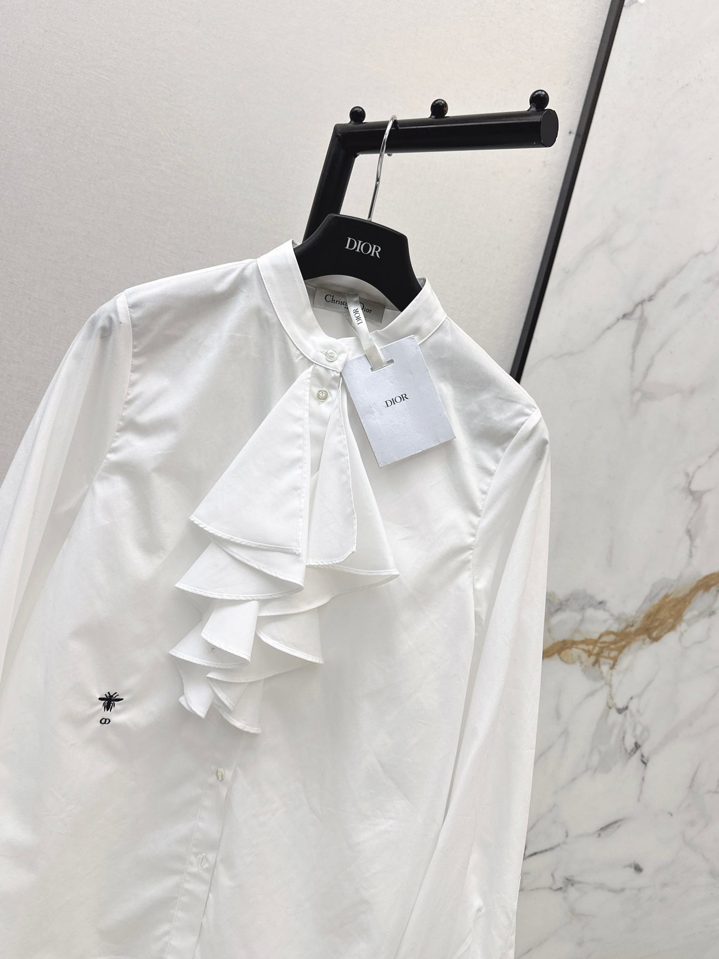 Ruffled Stand Collar Shirt
