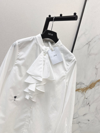 Ruffled Stand Collar Shirt