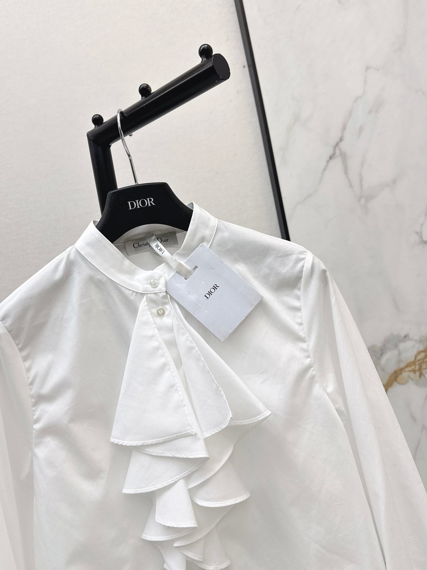Ruffled Stand Collar Shirt