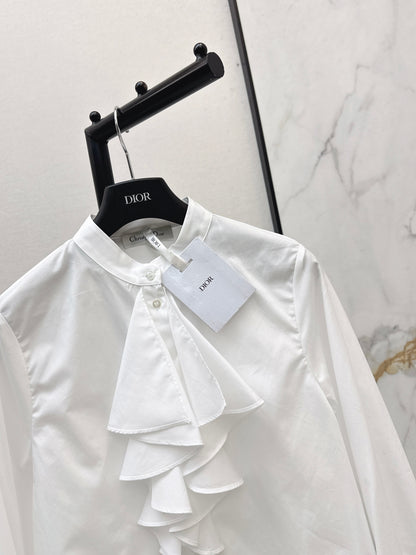 Ruffled Stand Collar Shirt