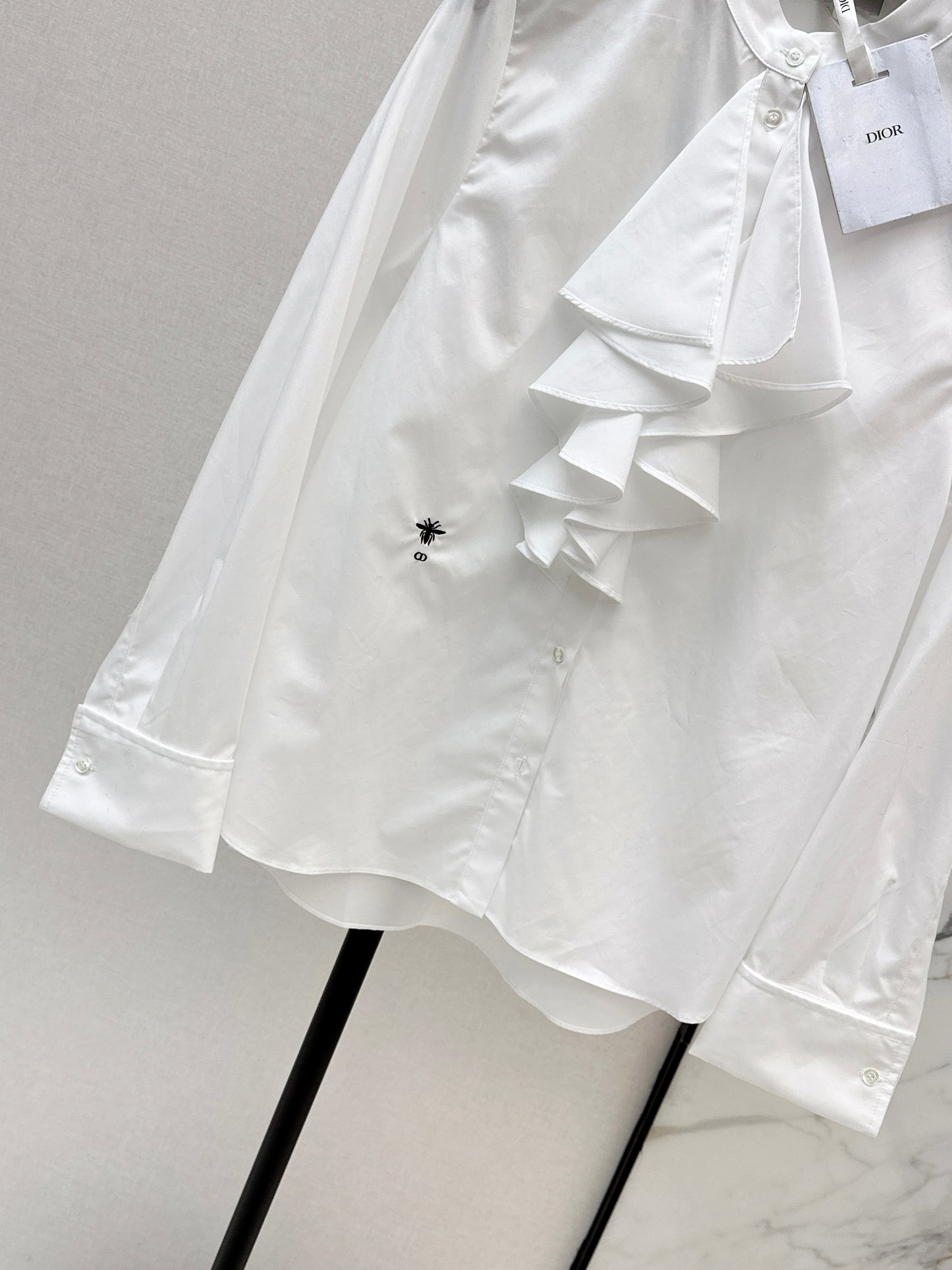 Ruffled Stand Collar Shirt