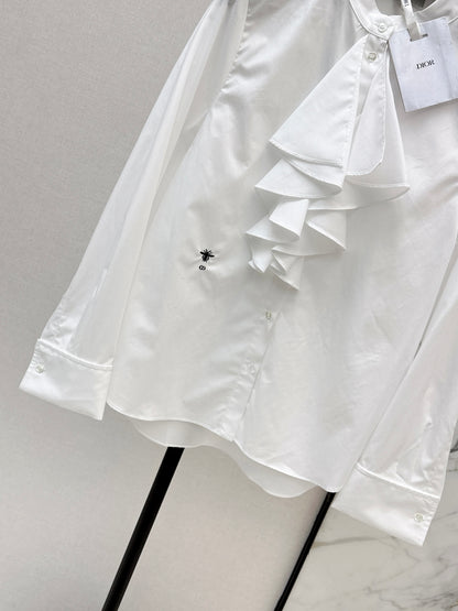 Ruffled Stand Collar Shirt