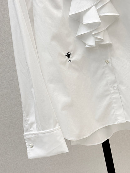 Ruffled Stand Collar Shirt