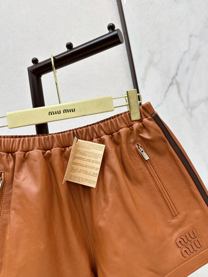 Sporty Genuine Leather Shorts