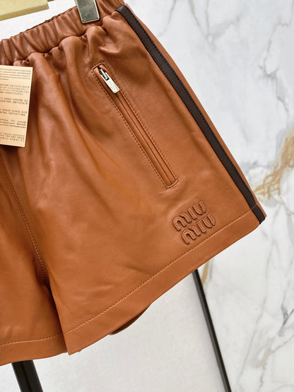 Sporty Genuine Leather Shorts