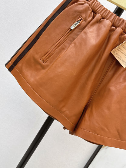 Sporty Genuine Leather Shorts