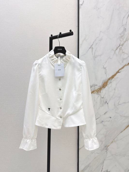 Ruffled trim waist-cinching shirt