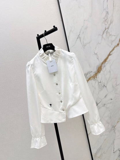 Ruffled trim waist-cinching shirt
