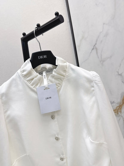 Ruffled trim waist-cinching shirt