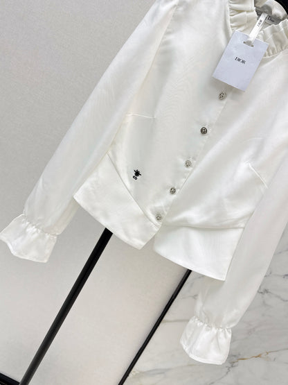 Ruffled trim waist-cinching shirt