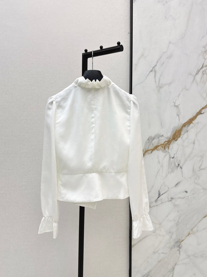 Ruffled trim waist-cinching shirt