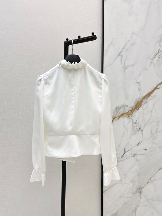 Ruffled trim waist-cinching shirt
