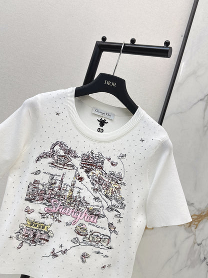 Embroidered Knit T-shirt